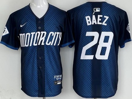 Men's Detroit Tigers #28 Javier Baez Navy 2024 City Connect Limited Jersey