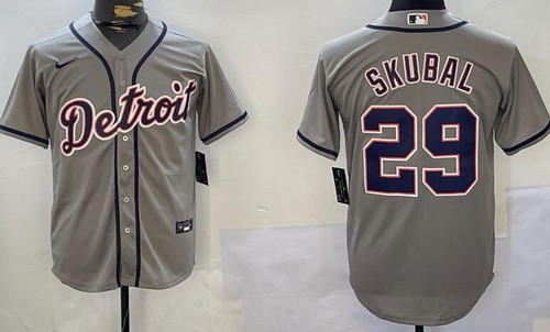 Men's Detroit Tigers #29 Tarik Skubal Gray Cool Base Jersey