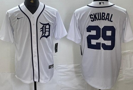 Men's Detroit Tigers #29 Tarik Skubal White Cool Base Jersey