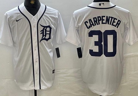 Men's Detroit Tigers #30 Kerry Carpenter White Cool Base Jersey