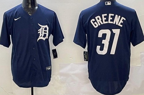 Men's Detroit Tigers #31 Riley Greene Navy Cool Base Jersey