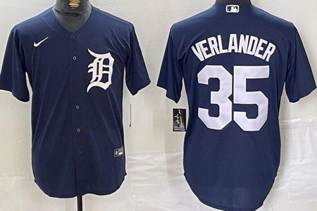Men's Detroit Tigers #35 Justin Verlander Navy Cool Base Jersey