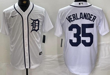 Men's Detroit Tigers #35 Justin Verlander White Cool Base Jersey