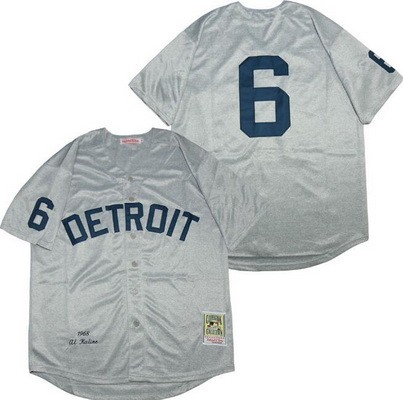Men's Detroit Tigers #6 Al Kaline Gray 1968 Throwback Jersey