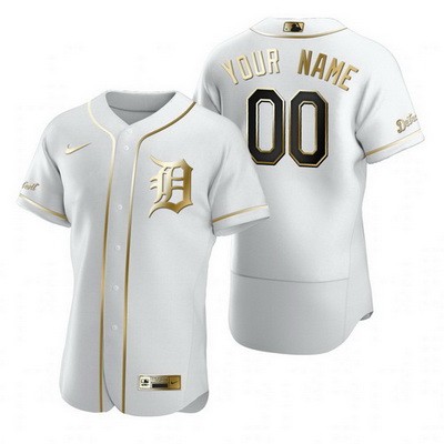 Men's Detroit Tigers Customized White Gold 2020 FlexBase Jersey