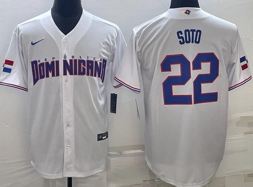 Men's Dominican #22 Juan Soto White 2023 World Baseball Classic Cool Base Jersey