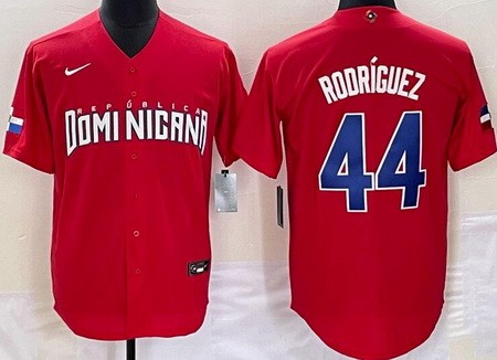 Men's Dominican #44 Julio Rodriguez Red 2023 World Baseball Classic Cool Base Jersey