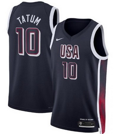 Men's Dream 16 USA #10 Jayson Tatum Navy 2024 Heat Press Basketball Jersey