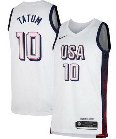 Men's Dream 16 USA #10 Jayson Tatum White 2024 Heat Press Basketball Jersey