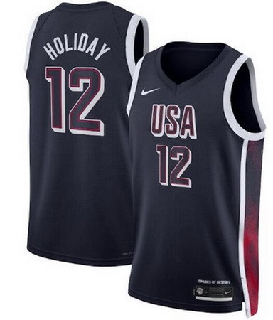 Men's Dream 16 USA #12 Jrue Holiday Navy 2024 Heat Press Basketball Jersey