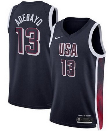 Men's Dream 16 USA #13 Edrice Adebayo Navy 2024 Heat Press Basketball Jersey