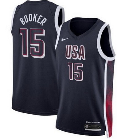 Men's Dream 16 USA #15 Devin Booker Navy 2024 Heat Press Basketball Jersey
