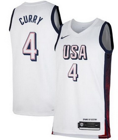 Men's Dream 16 USA #4 Stephen Curry White 2024 Heat Press Basketball Jersey