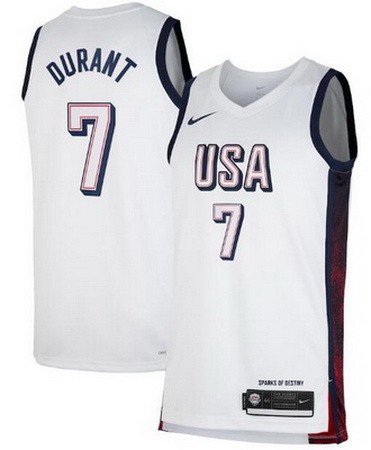 Men's Dream 16 USA #7 Kevin Durant White 2024 Heat Press Basketball Jersey
