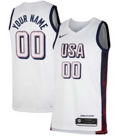 Men's Dream 16 USA Custom White 2024 Heat Press Basketball Jersey