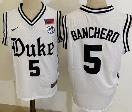 Men's Duke Blue Devils #5 Paolo Banchero White College Basketball Jersey