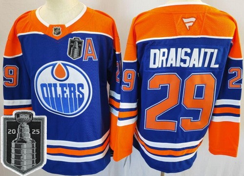 Men's Edmonton Oilers #29 Leon Draisaitl Blue 2025 Stanley Cup Final Authentic Jersey