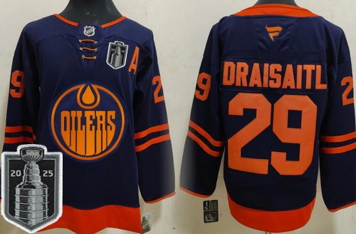Men's Edmonton Oilers #29 Leon Draisaitl Navy 2025 Stanley Cup Final Authentic Jersey
