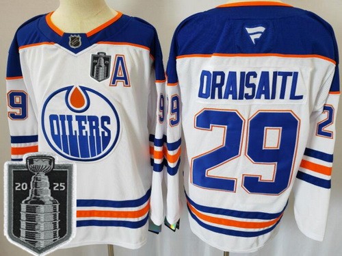 Men's Edmonton Oilers #29 Leon Draisaitl White 2025 Stanley Cup Final Authentic Jersey