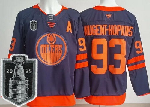 Men's Edmonton Oilers #93 Ryan Nugent Hopkins Navy 2025 Stanley Cup Final 2 Authentic Jersey