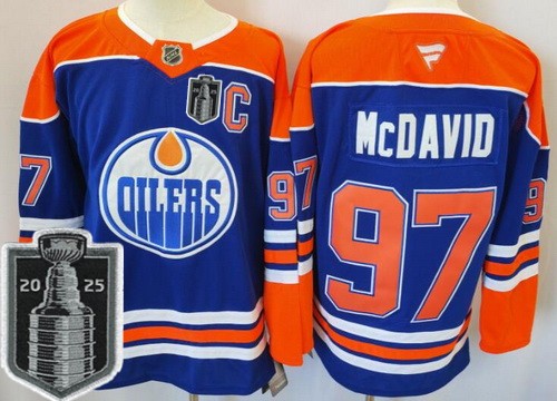 Men's Edmonton Oilers #97 Connor McDavid Blue 2025 Stanley Cup Final Authentic Jersey