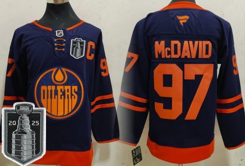 Men's Edmonton Oilers #97 Connor McDavid Navy 2025 Stanley Cup Final Authentic Jersey