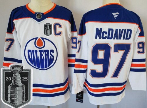 Men's Edmonton Oilers #97 Connor McDavid White 2025 Stanley Cup Final Authentic Jersey