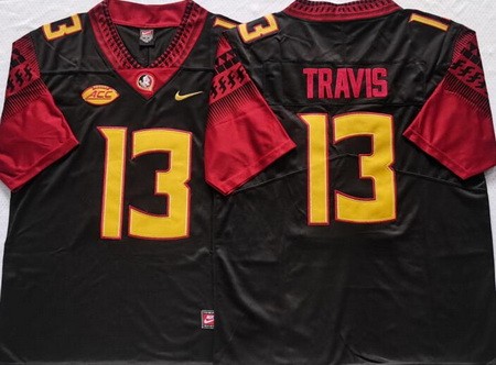 Men's FSU Florida State Seminoles #13 Jordan Travis Black FSU College Football Jersey