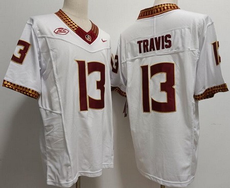 Men's FSU Florida State Seminoles #13 Jordan Travis Limited White FUSE College Football Jersey