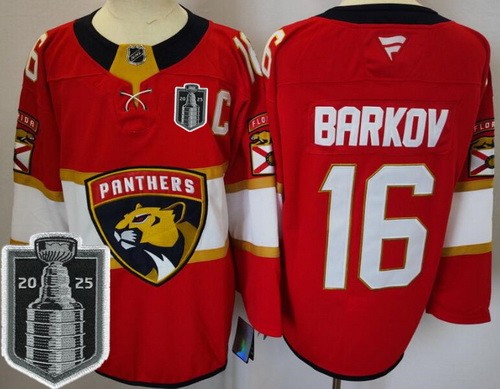 Men's Florida Panthers #16 Aleksander Barkov Red 2025 Stanley Cup Final Authentic Jersey