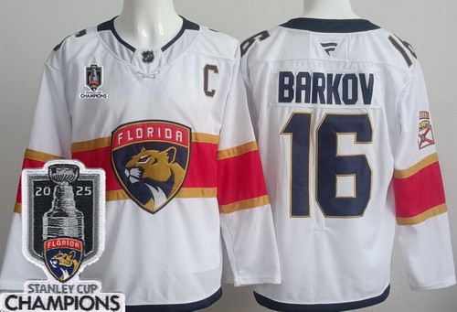 Men's Florida Panthers #16 Aleksander Barkov White 2025 Stanley Cup Champions 2 Authentic Jersey