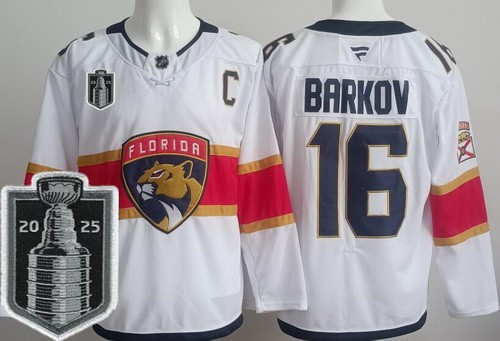 Men's Florida Panthers #16 Aleksander Barkov White 2025 Stanley Cup Final 2 Authentic Jersey