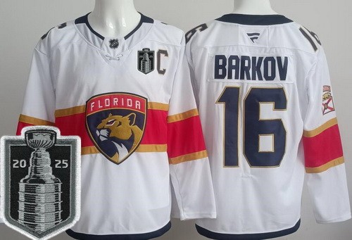 Men's Florida Panthers #16 Aleksander Barkov White 2025 Stanley Cup Final Authentic Jersey