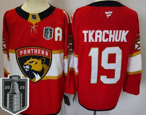 Men's Florida Panthers #19 Matthew Tkachuk Red 2025 Stanley Cup Final Authentic Jersey