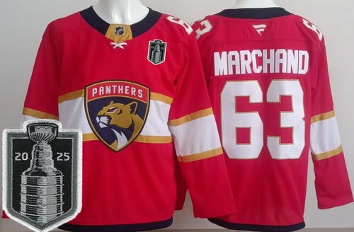 Men's Florida Panthers #63 Brad Marchand Red 2025 Stanley Cup Final Authentic Jersey