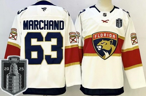 Men's Florida Panthers #63 Brad Marchand White 2025 Stanley Cup Final Authentic Jersey
