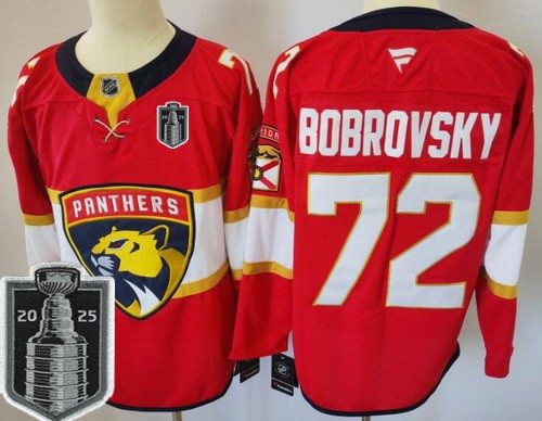 Men's Florida Panthers #72 Sergei Bobrovsky Red 2025 Stanley Cup Final Authentic Jersey