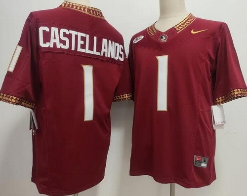 Men's Florida State Seminoles #1 Thomas Castellanos Red College Football Jersey