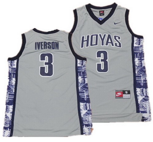 Men's Georgetown Hoyas #3 Allen Iverson Gray College Basketball Jersey