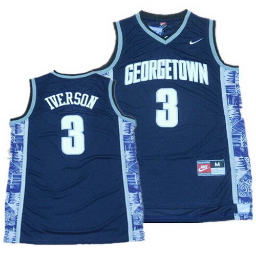 Men's Georgetown Hoyas #3 Allen Iverson Navy Blue College Basketball Jersey