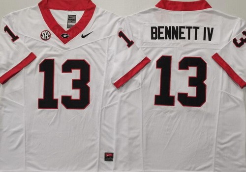Men's Georgia Bulldogs #13 Stetson Bennett White FUSE College Football Jersey