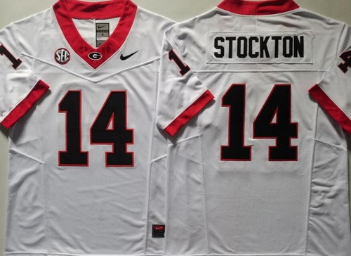 Men's Georgia Bulldogs #14 Gunner Stockton Limited White FUSE College Football Jersey