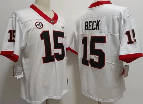 Men's Georgia Bulldogs #15 Carson Beck White College Football Jersey
