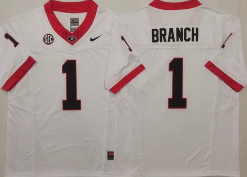 Men's Georgia Bulldogs #1 Zachariah Branch Limited White College Football Jersey