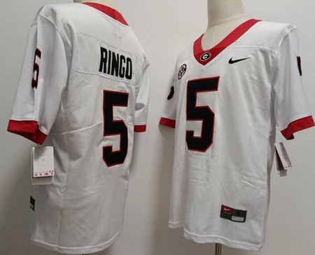 Men's Georgia Bulldogs #5 Kelee Ringo White 2022 College Football Jersey