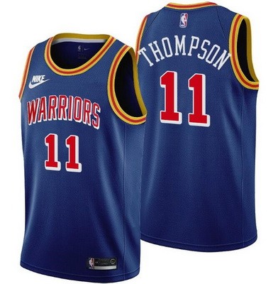 Men's Golden State Warriors #11 Klay Thompson Blue 75th Anniversary Icon Hot Press Jersey