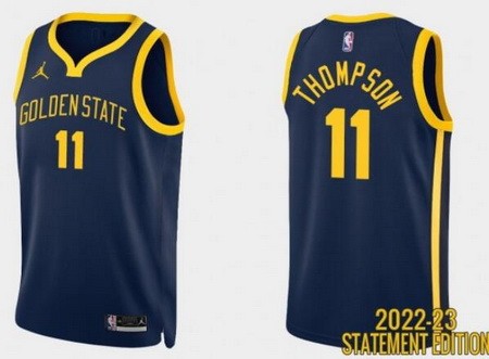 Men's Golden State Warriors #11 Klay Thompson Navy Statement Icon Hot Press Jersey