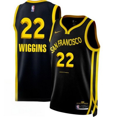 Men's Golden State Warriors #22 Andrew Wiggins Black 2023 City Icon Heat Press Jersey