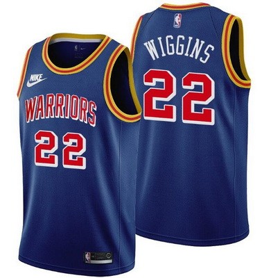 Men's Golden State Warriors #22 Andrew Wiggins Blue 75th Anniversary Icon Hot Press Jersey