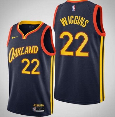 Men's Golden State Warriors #22 Andrew Wiggins Navy 2021 City Icon Hot Press Jersey